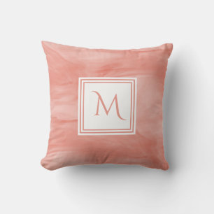 Simple Coral Pink Subtle Marble Modern Monogram Cushion