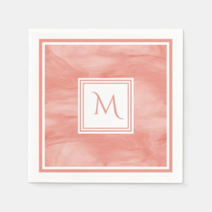 Simple Coral Pink Subtle Marble Modern Monogram Napkin