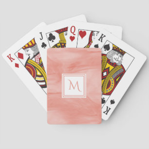 Simple Coral Pink Subtle Marble Modern Monogram Playing Cards