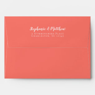 Simple Coral Wedding Bride & Groom Return Address Envelope