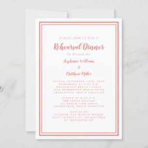 Simple Coral & White Wedding Rehearsal Dinner Invitation