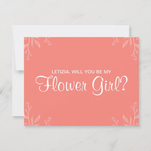 Simple Coral "will you be my flower girl" Card (Front)