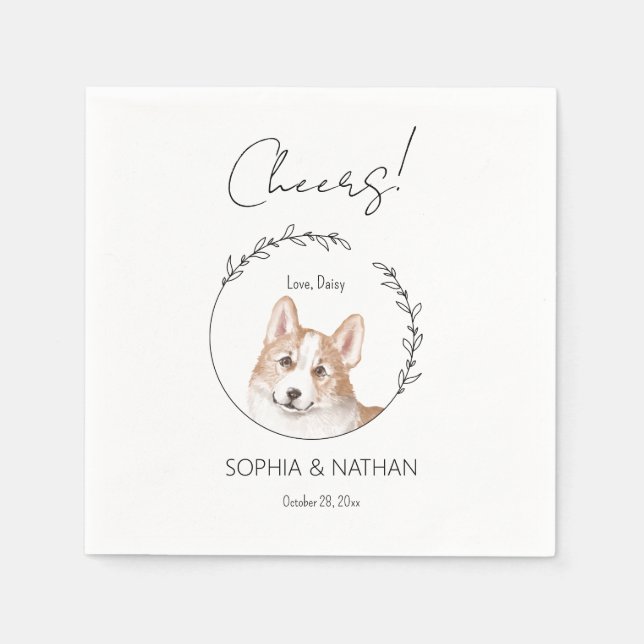 Simple Corgi Dog Wedding Cocktail Napkins (Front)