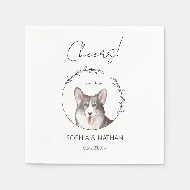 Simple Corgi Dog Wedding Cocktail Napkins (Front)