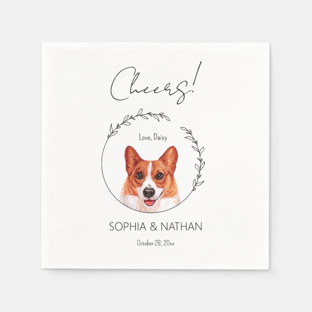 Simple Corgi Dog Wedding Cocktail Napkins (Front)