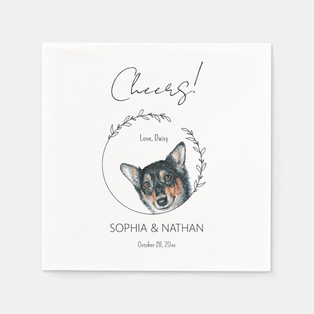 Simple Corgi Dog Wedding Cocktail Napkins (Front)