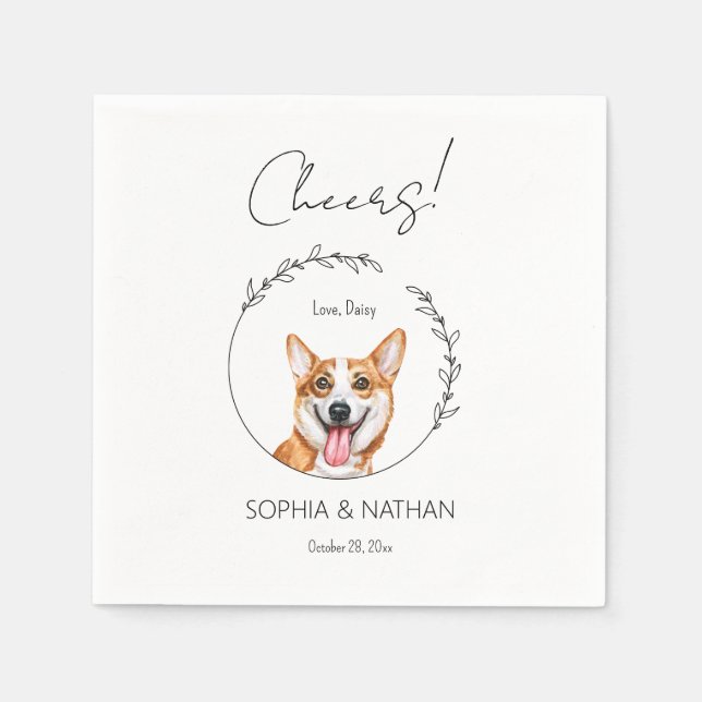 Simple Corgi Dog Wedding Cocktail Napkins (Front)