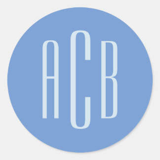 Simple Cornflower Blue Three Letter Monogram Classic Round Sticker
