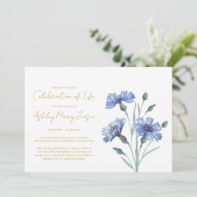 Simple Cornflower Celebration of Life  Invitation (Standing Front)