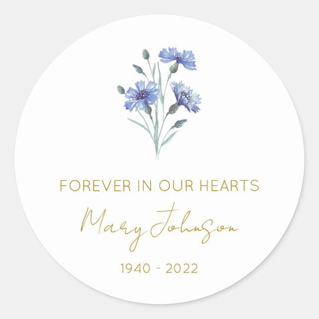 Simple Cornflower Memorial  Classic Round Sticker (Front)