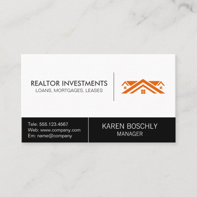 Simple Corporate Real Estate Agent Orange  Roofs Business Card (Front)