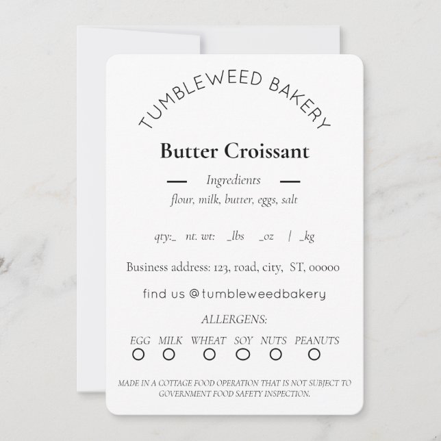 Simple Cottage Food Label Template (Front)
