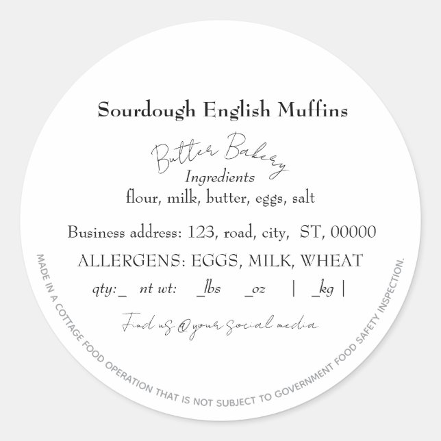 Simple Cottage Food Law Stickers (Front)