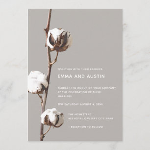 Simple Cotton Minimalist Floral Watercolor Wedding Invitation