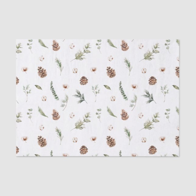 Simple Cotton Winter Greenery Watercolor Christmas Tissue Paper (Front)