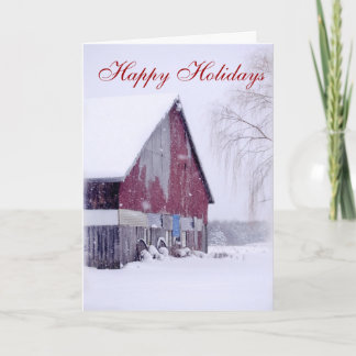 Simple Country Barn Snow Christmas greeting cards