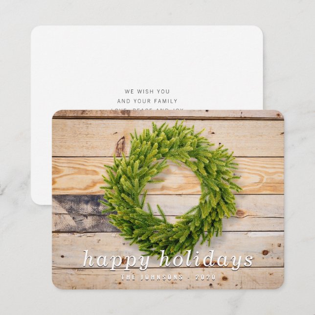 Simple Country Rustic Christmas Wreath Holiday Card (Front/Back)