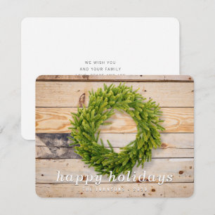 Simple Country Rustic Christmas Wreath Holiday Card