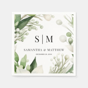 Simple Couple Initials Christmas Holiday Wedding Napkin