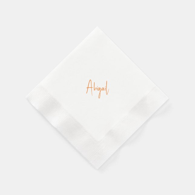 Simple Couple Orange Script Name Wedding  Napkin (Corner)