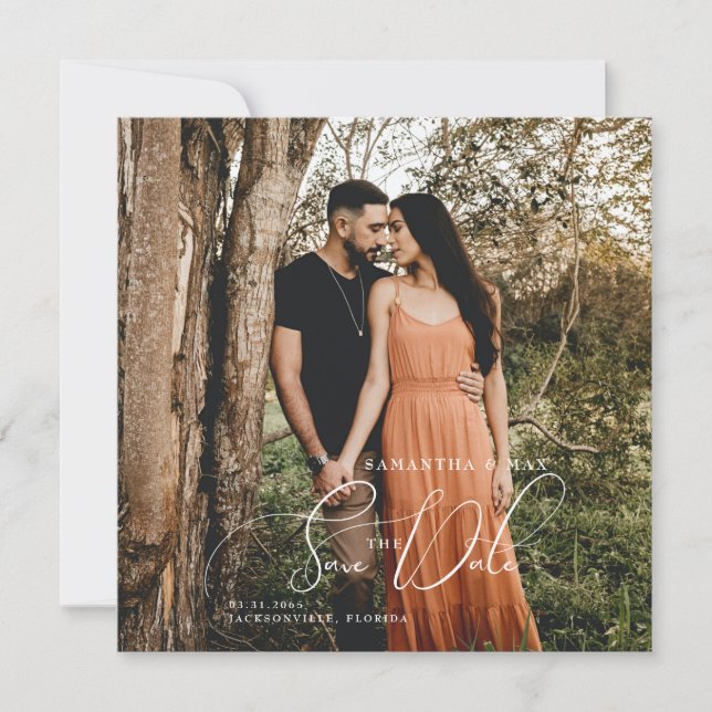 Simple Couple Photo Elegant Square  Save The Date (Front)