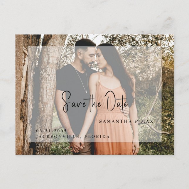 Simple Couple Photo Modern Save the Date Postcard (Front)
