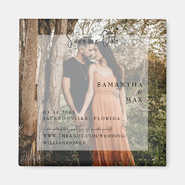 Simple Couple Photo Modern Save the Date Square  Magnet (Front)