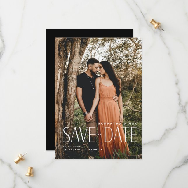 Simple Couple Photo Modern Wedding  Save The Date (Front/Back In Situ)