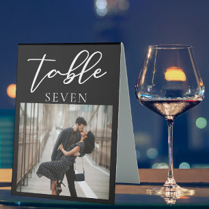 Simple Couple Photo Wedding Black Table Number