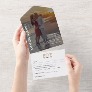 Simple Couple Photo Wedding + RSVP All In One Invitation