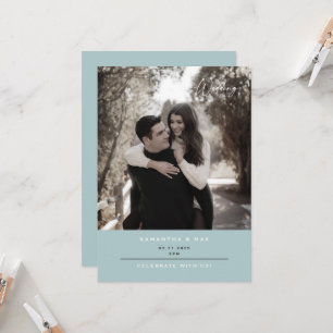 Simple Couple Photo Winter Ice Blue Contemporary  Invitation