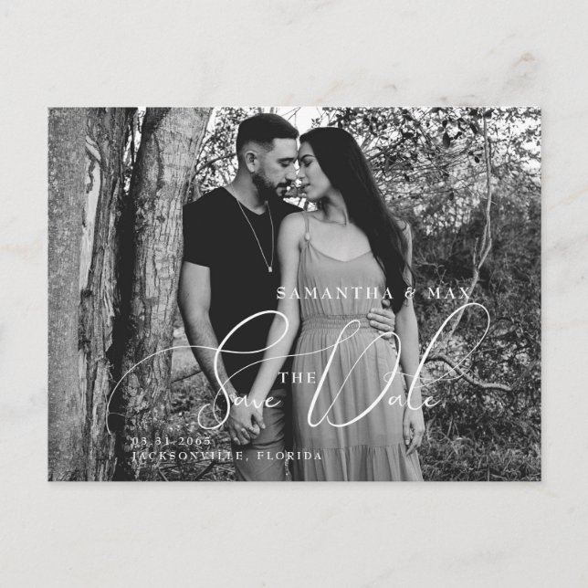 Simple Couple Two B/W Photo Elegant Save the Date  Announcement Postcard (Front)