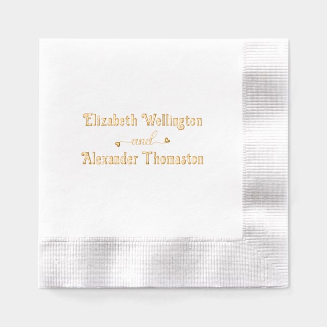 Simple Couple Two Name Fancy Heart “and” #1 Foil Napkins (Front)