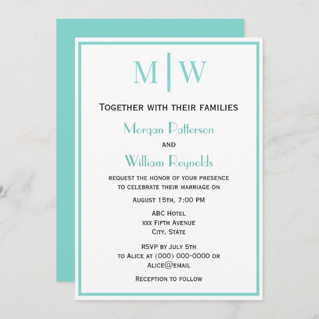 Simple Couple Wedding 2 Initial Mon VS DIY Colours Invitation (Front/Back)