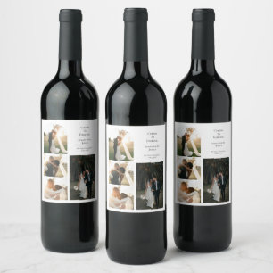 Simple Couple Wedding Anniversary 4 Photo Collage Wine Label
