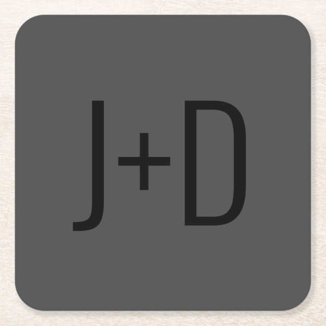 Simple Couples Initials | Black & Grey Square Square Paper Coaster (Front)