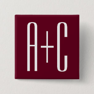 Simple Couples Initials   White & Burgundy 15 Cm Square Badge