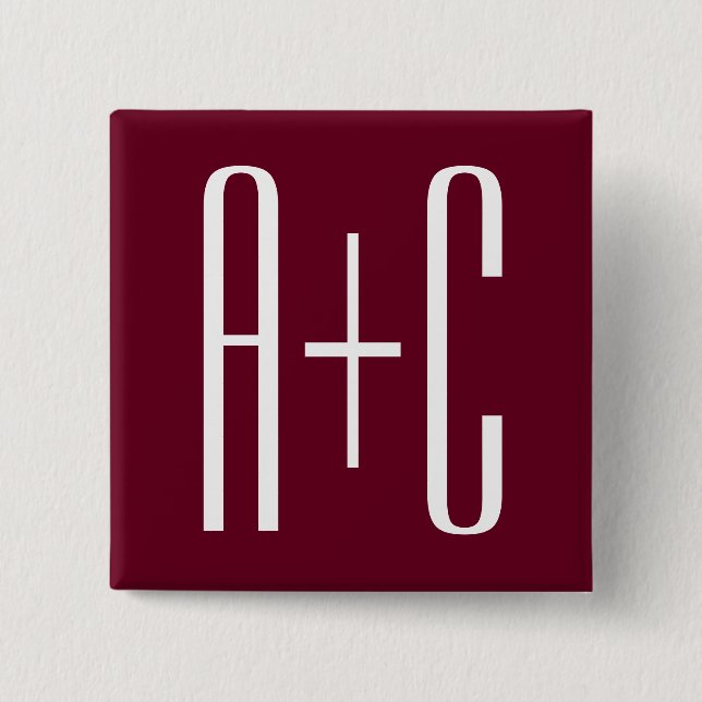 Simple Couples Initials | White & Burgundy 15 Cm Square Badge (Front)