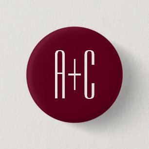 Simple Couples Initials   White & Burgundy 3 Cm Round Badge