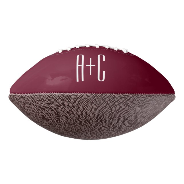 Simple Couples Initials | White & Burgundy American Football (Rotated 270)