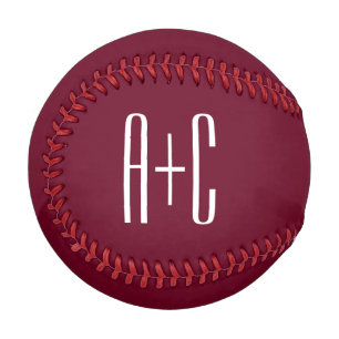 Simple Couples Initials   White & Burgundy Baseball