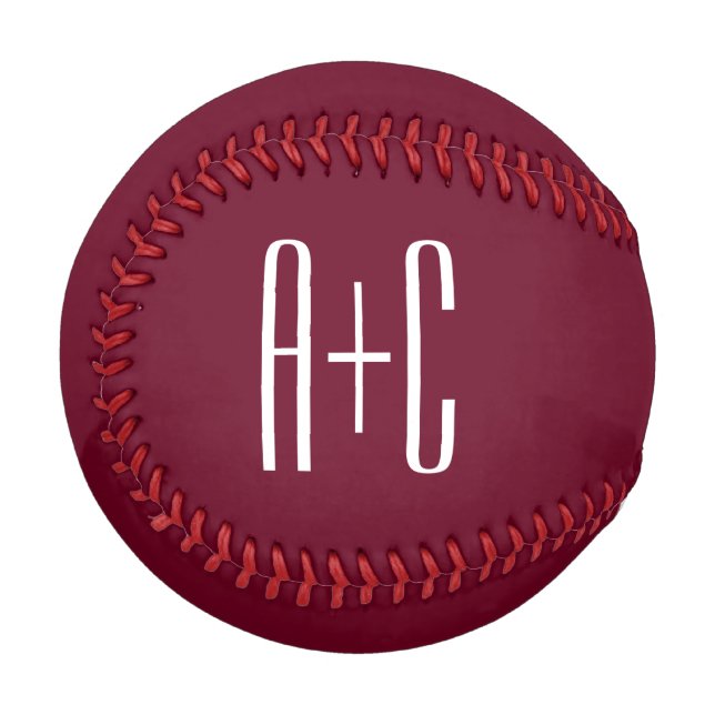 Simple Couples Initials | White & Burgundy Baseball (Front Left)