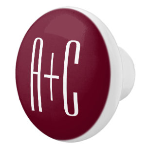 Simple Couples Initials White & Burgundy Ceramic Knob