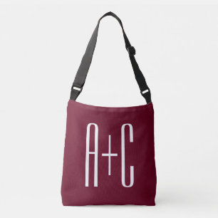 Simple Couples Initials   White & Burgundy Crossbody Bag
