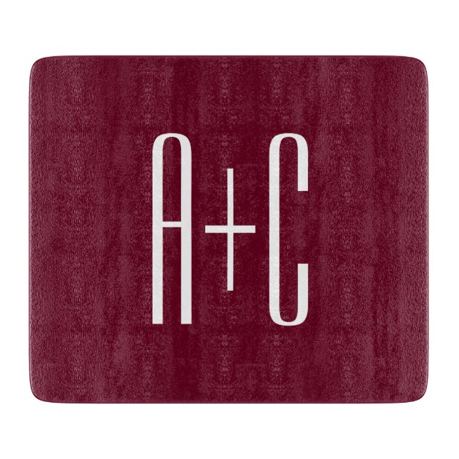 Simple Couples Initials | White & Burgundy Cutting Board (Front)