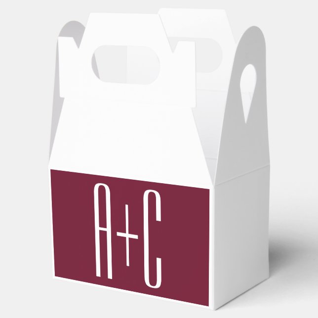 Simple Couples Initials | White & Burgundy Favour Box (Opened)