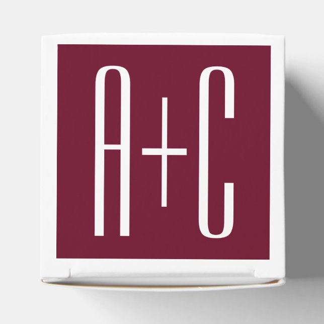 Simple Couples Initials | White & Burgundy Favour Box (Top)