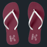 Simple Couples Initials | White & Burgundy Flip Flops<br><div class="desc">Classy,  bold & modern.</div>