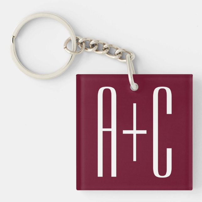 Simple Couples Initials | White & Burgundy Key Ring (Front)