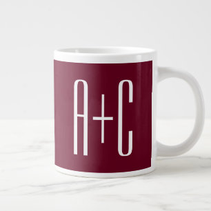 Simple Couples Initials White & Burgundy Large Coffee Mug